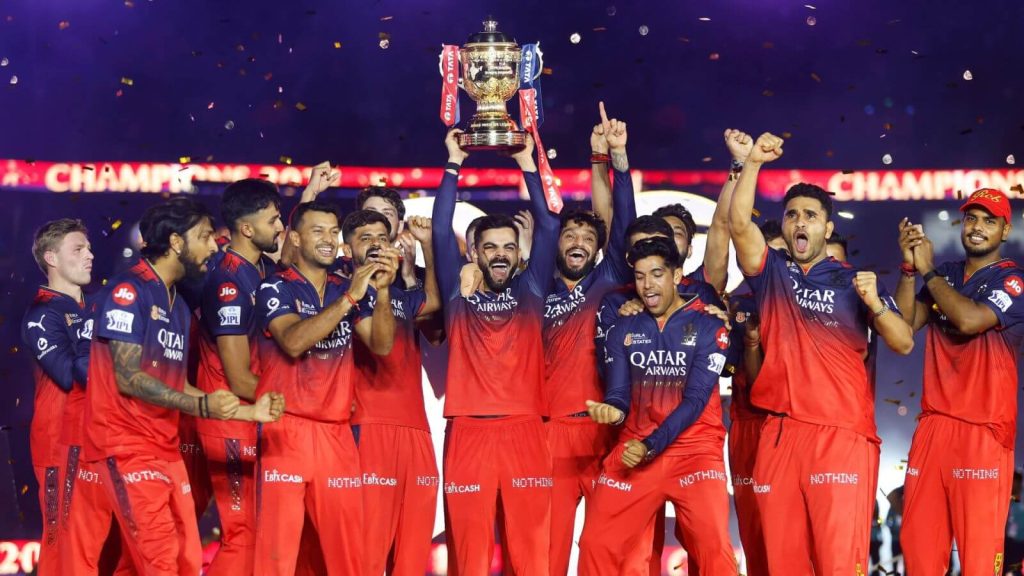 Cricket players celebrating winning IPL