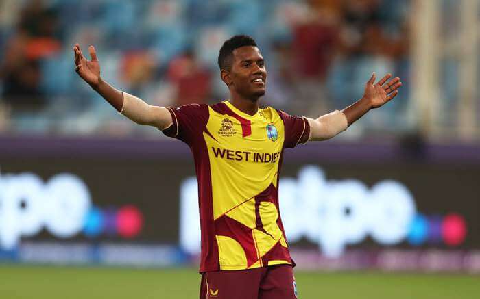 Cricket betting fans loved Akeal Hosein's performance, here celebrating.