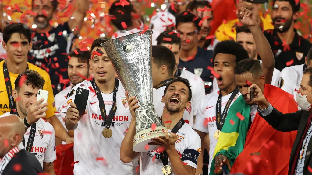 Europa League betting experts surely picked Sevilla in every Europa League final like this one when Jesus Navas raised the trophy.